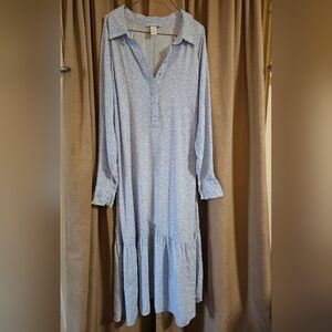 Light Blue Floral Long Sleeve Women's Dress